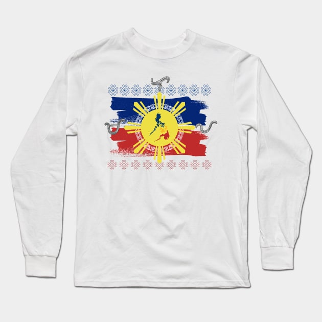 Philippine Flag-Map / Baybayin word Malaya (Freely) Long Sleeve T-Shirt by Pirma Pinas